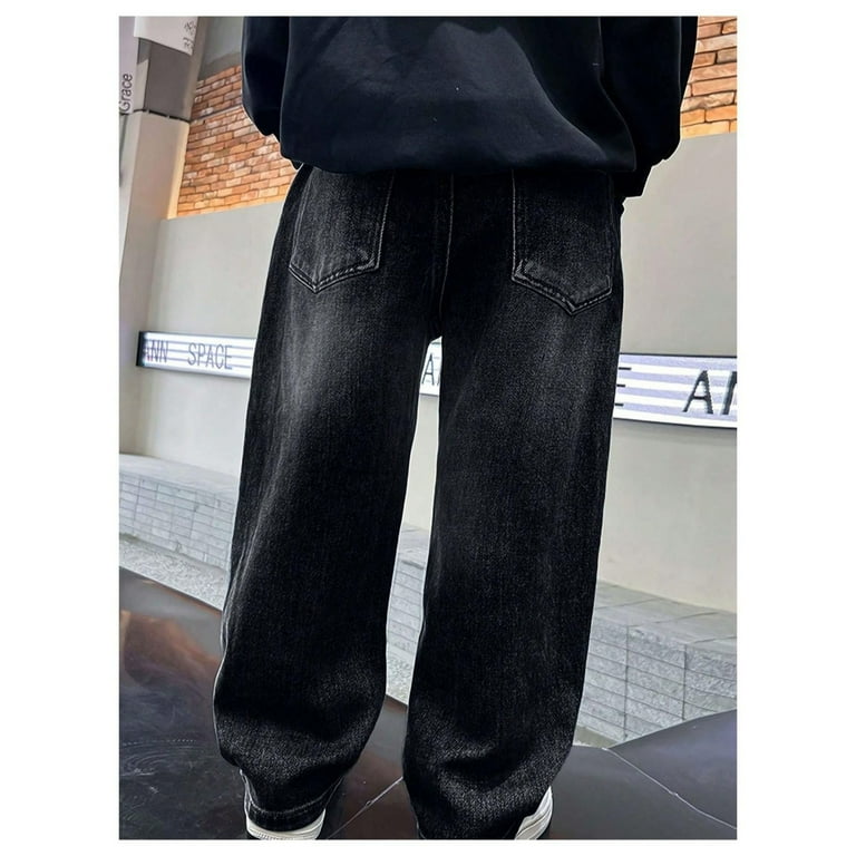 MUXiin Boys Baggy Jeans 7-8 Years Black,Wide Leg Elastic Waist