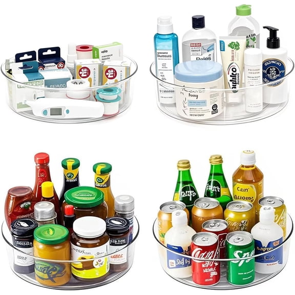 4 Pack Lazy Susan 11.5" Inch Turntable Organizer Organization Storage Container Bins Spice Rack Cabinet Rotating Condiment for Pantry Countertop Kitchen Vanity Bathroom Jewelry Holder Clear