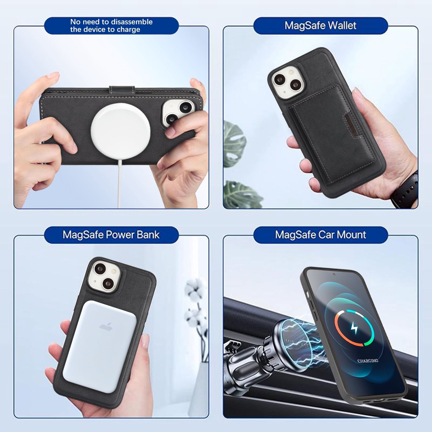 Dteck for iPhone 15 Case Detachable Wallet Case with Card Holder, 3 in 1 PU Leather Flip Folio with RFID Blocking Stand Shockproof Phone Cover,Black