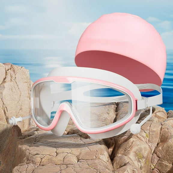 Taicans Swimming Goggles Cap Adult Set,High Stretch Silicone Swim Cap,Youth,Swimming Goggles No Leaking with Earplugs,Swim Cap,Anti-fog Swim Goggles for Adult Men Women,Pink White