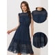 thumbnail image 2 of Vestido casual de gasa para mujer, sin mangas, cintura ahumada, dorado, estrellas metálicas, vestidos de fiesta Azul oscuro M, 2 of 6
