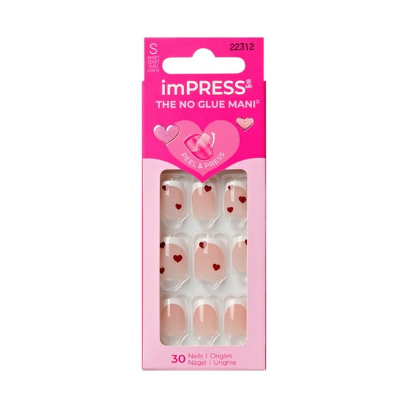 KISS imPRESS Valentine’s Day Press On Nails, Sweetest Gift, Short Squoval, 30 Count