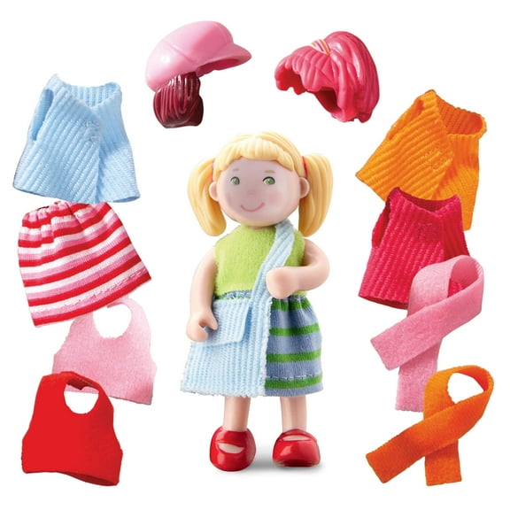 HABA Little Friends Doll Feli with Accessories - Mini Dolls, Dress Up Dolls, Dollhouse People Figures, HABA Toys, Action Figures for Doll House Play.