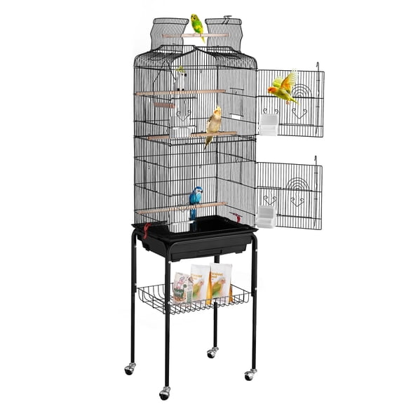 VEVOR 64" Open Top Large Bird Cage, Flight Parrot Cage with Detachable Rolling Stand, Removable Tray & Feed Doors, Birdcage with Swing for Parakeets Cockatiels Lovebirds Finches