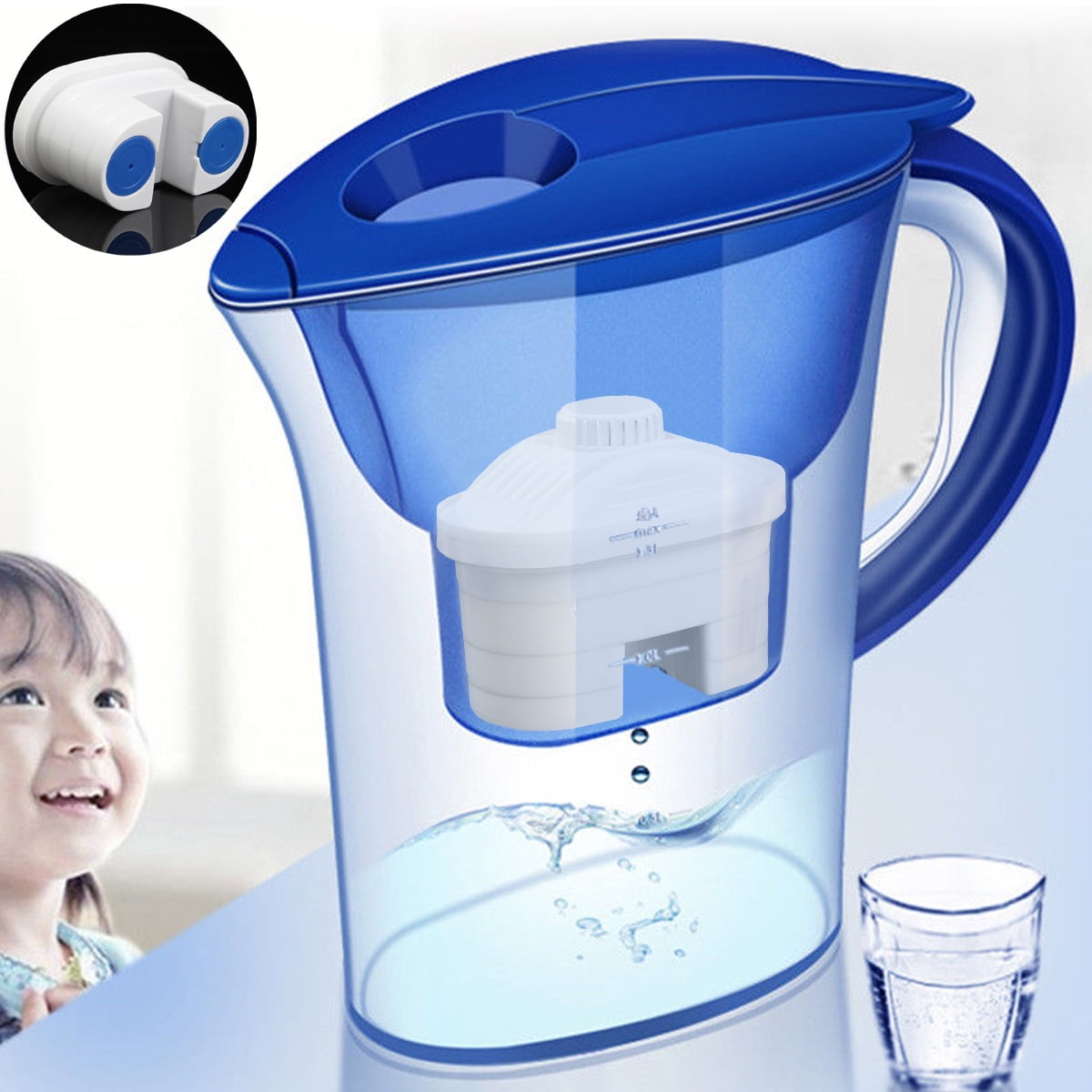 Alkaline Mineral Water Pitcher 2.5L Pure Healthy Water Replaceable Filter 