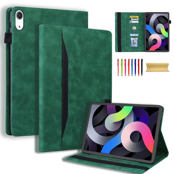Decase for iPad 10th Generation Case with Pencil Holder, Front Pocket & Credit Card Slots PU Leather Full body Cover Multi-Angle Viewing Stand Folio Case for iPad 10th Gen 10.9" 2022,Green
