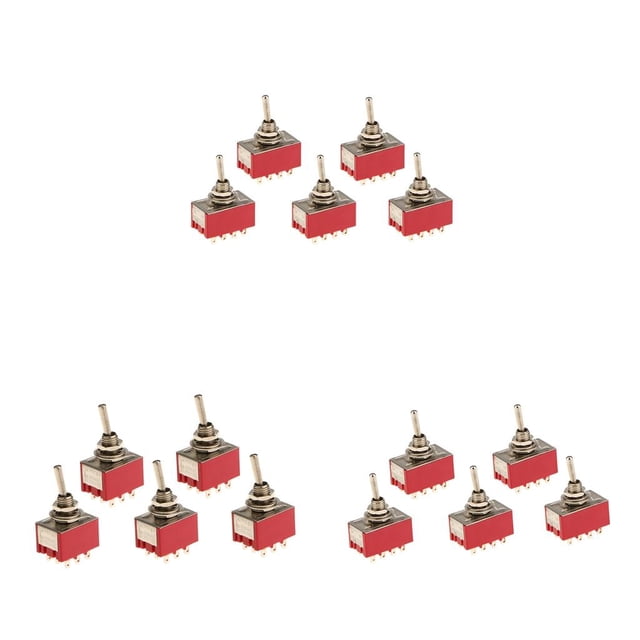 15PCS Encendido / Encendido Pequeño Interruptor De Palanca Pequeño 9/12 PIN Modelo 3 / 4PDT Rojo