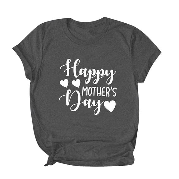 Happy Mother's Day Tees for Women Summer Letter Print Hearts Short Sleeve Shirts Crew Neck Casual Loose Tops (XL, Gray 1)