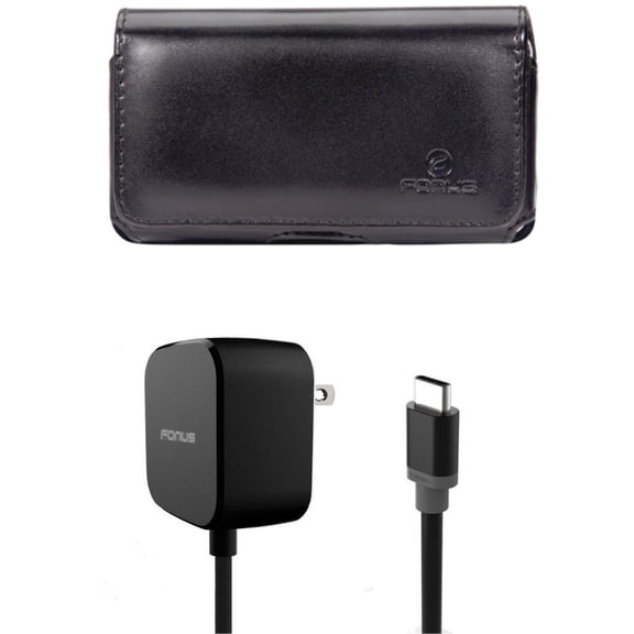 Fast Home Charger & Case Belt Clip for iPhone 15 Pro - 15W 5ft Long Type-C Turbo Charge and Leather Swivel Holster Loops L8Z for iPhone 15 Pro (6.1")