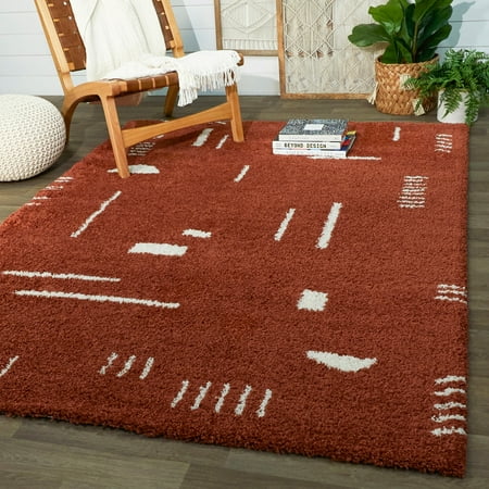 Carson Carrington Carson Shag Area Rug Rust 5 3  x 7  5  x 8  Indoor Entryway  Kitchen  Bedroom Red  Ivory  Cream
