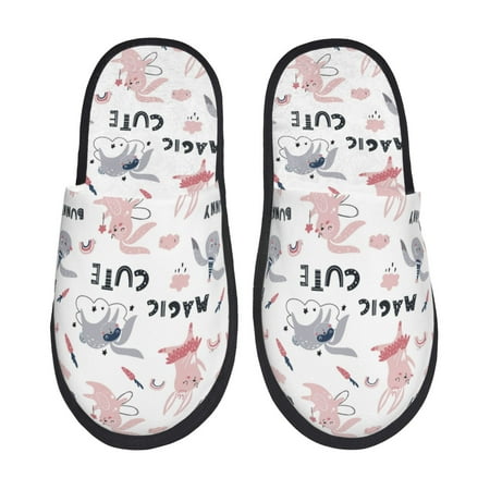 

Adobk Cute Magic Bunny Print Slippers Indoor Outdoor Retro Slippers House Soft Fluffy Slides Cushion Furry Slippers-Medium