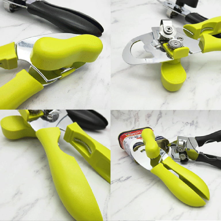 Can Opener Manual 4 in 1 Stainless Steel Heavy Duty - Multi-functional Ergonomic Can Opener in Green, Size: 20.5