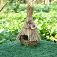 thumbnail image 3 of Hand-Woven Bird House Natural Grass Bird Nest Shelter Hut Small Bird Hideaway Outside Sparrows Hanging Parrot Nest Houses Pet Bird's nest 10cm*25cm flowered grass rope with bow, 3 of 4