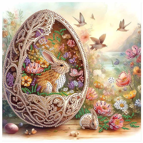 5D DIY Diamond Painting Kit, Rabbit Handmade Creative Artwork for Home Wall Decor Easter Gift