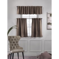 3S Brother's Solid Linen Look Curtains Drapes Kitchen Valance Set of 3 Hanging Rod Pocket Window Valance Treatments Decorative Valances Tiers Café Curtains (Cappuccino 50"x14"Valance - 24"x30"Tiers)