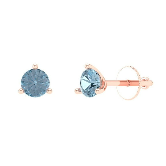 1 ct Screw-Back Stud Earrings for Women | 5mm Round Cut Natural Aquamarine | 14K Rose Gold