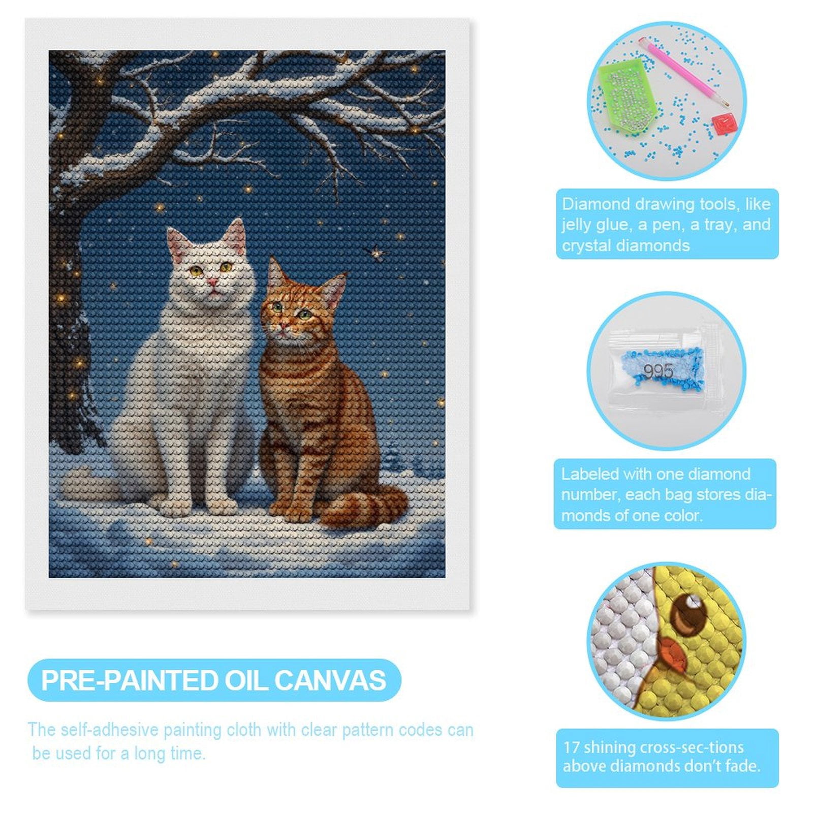 Diamond Art Kit for Adults, Winter Cats Under Starry Sky Diamond Painting for Adults Beginners, 5D DIY Diamond Art Painting Kits, Colorful Diamond Painting Craft for Home Decor 12x16
