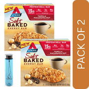 2 Pack Of Atkins Protein-Rich Soft Baked Vanilla Macadamia Nut Meal Bars, Keto Friendly, 5 Count, With Blue Water Bottle By Value Nest