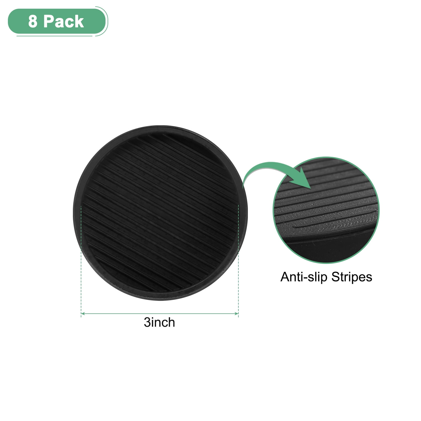 8-Pack Furniture Coasters Cups 3" Round Rubber Anti Slide Floor Protector Pads for Sofa Chair/Piano Stopper Furniture Caster Leg Non Slip Feet Cups [Black]