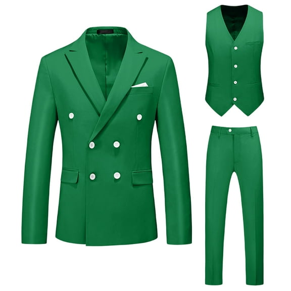 NoxwB (XL-6XL)Men's Big and Tall Formal Dress Blazer&Waistcoat&Trouser 3 PC Set Casual Wedding Business Suit Stage Performance Outfit Green 3XL