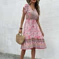 thumbnail image 4 of Summer Saving Wycnly Womens Dresses Beach Vacation Vintage Bohemian Elastic Waist Flowy Swing A Line Dresses Summer Floral Print V-Neck Short Sleeve Formal Midi Dress Pink XL, 4 of 5