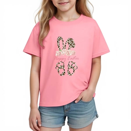 Auroural Girls Clothes 10-12 Shirts Pullover Boys Girls Easter Shirts Rabbit Printed Tshirt Short Sleeve Top Funny Graphic Tshirts 3-14 Years