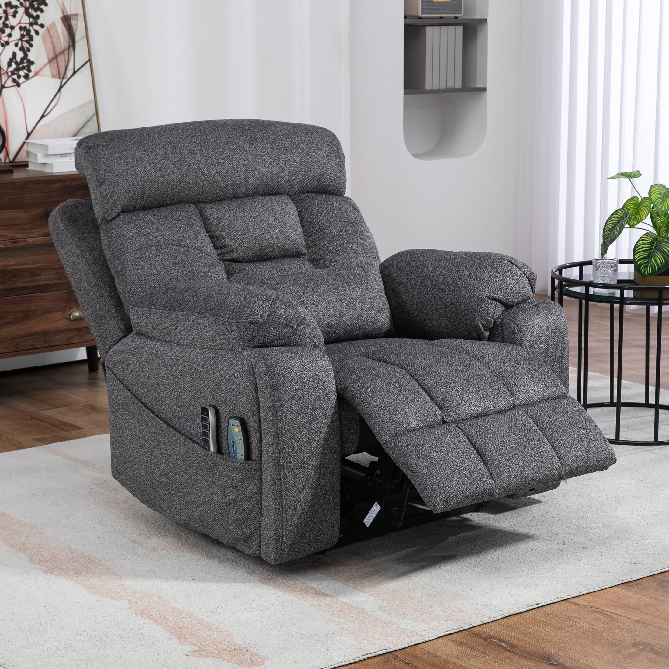SYNGAR Power Lift Recliner Chair for the Elderly, Oversized Recliner with Massage and Heat, 2 Hidden Cup Holders, Side Pockets, 26" Width of Seat, 4 Motor, Reclining Chair, Dark Gray