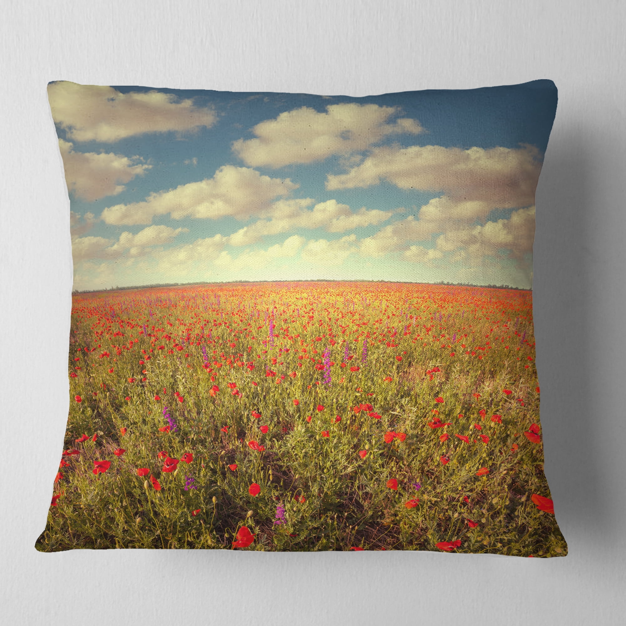 Designart Poppy Filed under Bright Sky - Floral Throw Pillow - 18x18