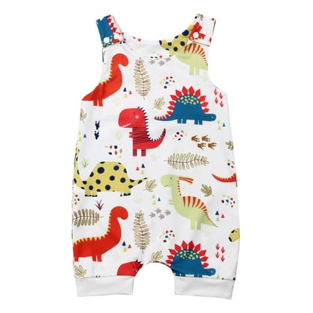

Infant Baby Boys Girls Sleeveless Cartoon Dinosaur Print Short Romper Summer Bodysuit Jumpsuit