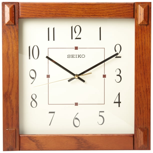 Reloj Seiko QXA469BLH, marco de madera marrón, 33 x 33 cm