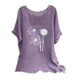 thumbnail image 1 of Blusas de Manga Corta para las Mujeres Mezcla de Lino de Ajuste Suelto Top de Bordado, Blusas para las Mujeres Casual, 1 of 3