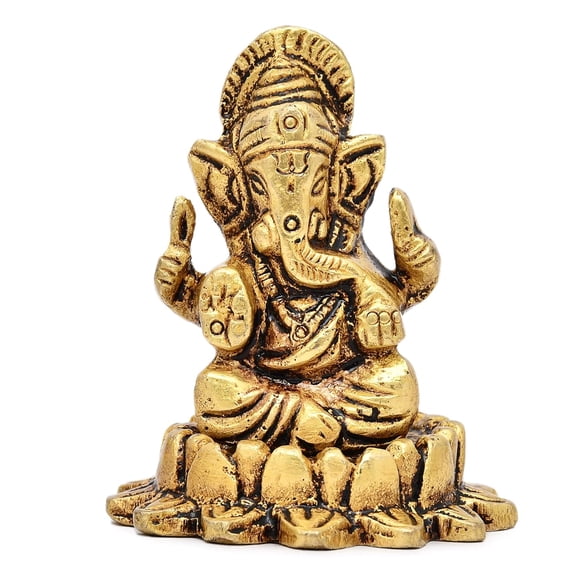 100% Pure Brass Ganesha Idol, Home Décor, Ganesh, Ganpati Ji Murti - 1.9 Inch, Gold, Occasion - Housewarming, Handmade, For Your Home, Workplace, Office, Desk, Gifts, Worship Idol
