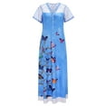 thumbnail image 3 of WILLBEST Robe Chat Femme Mode Col en V Manches Courtes Dentelle Patchwork Boutons Poche Longue Robe en Denim, 3 of 8