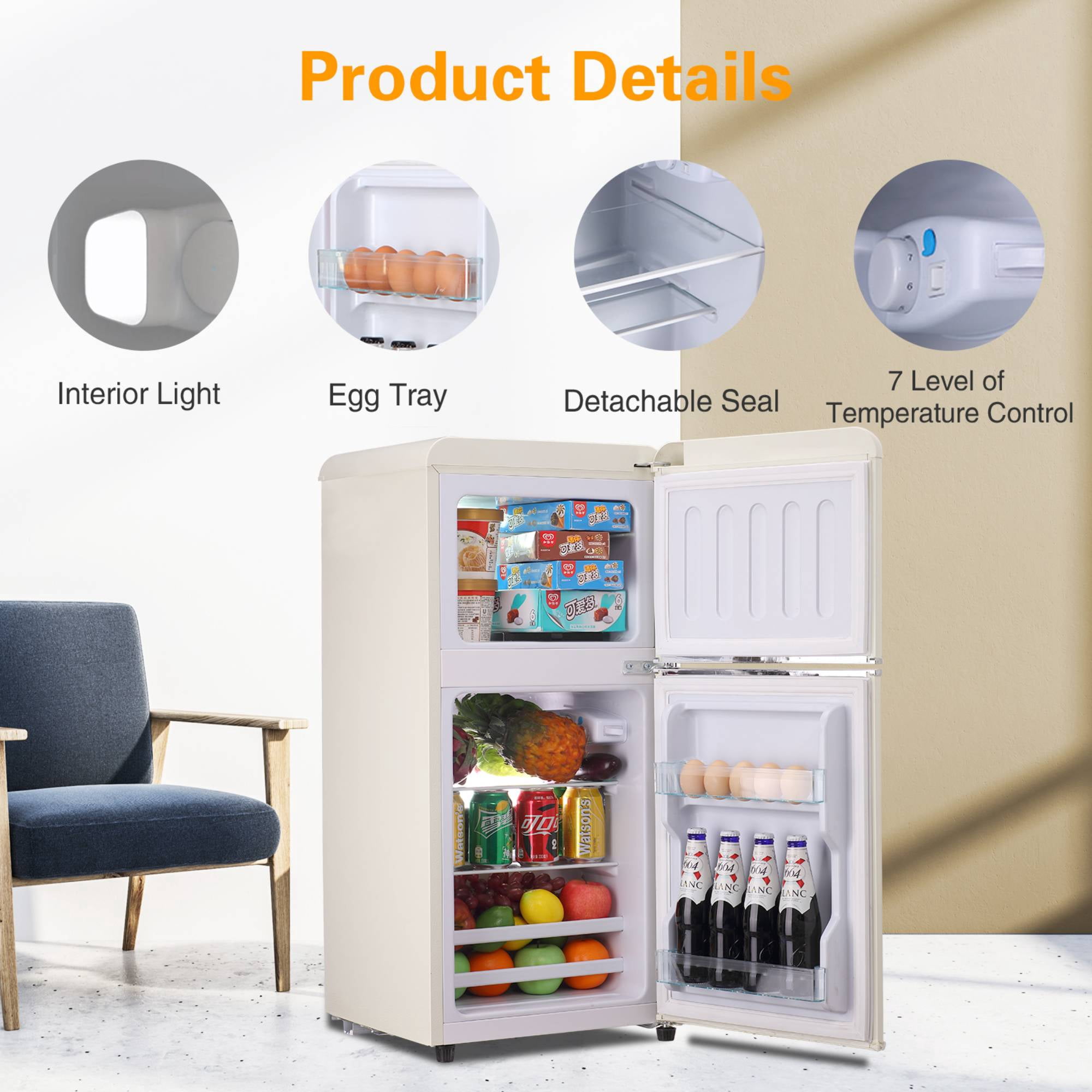 3.5 Cu. Ft Mini Fridge Compact Refrigerator with Top-Freezer,7- Level Adjustable Thermostat, Adjustable Shelves For Bedroom, Office, Kitchen, Apartment, Red