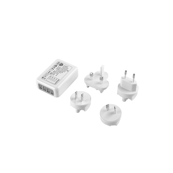 Protege 27w 4 USB Charger with 4 Travel Adapter Plugs, White, 6.6oz