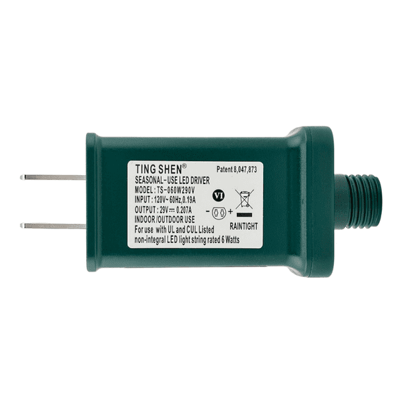 Goodsby Class 2 LED Transformer for Christmas X-Mas Tree Lights, Holiday Lighting, LED String Light 29V 0.207A Power Supply 6W Raintight US Plug Power Adapter UL-Listed TS-060W290V (Right Positive)