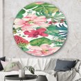 thumbnail image 3 of Designart 'fleurs Peintes à la Main Rouges et Roses Tropicales' Art Mural Cercle en Métal Traditionnel, 3 of 3