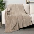 thumbnail image 3 of PAVILIA Soft Fleece Taupe Tan Throw Blanket for Couch, Lightweight Plush Warm Blankets for Bed, Fuzzy Cozy Flannel Blanket Throw for Sofa, Travel, Jacquard Pattern, Taupe/Camel, 50x60 inch, 3 of 8