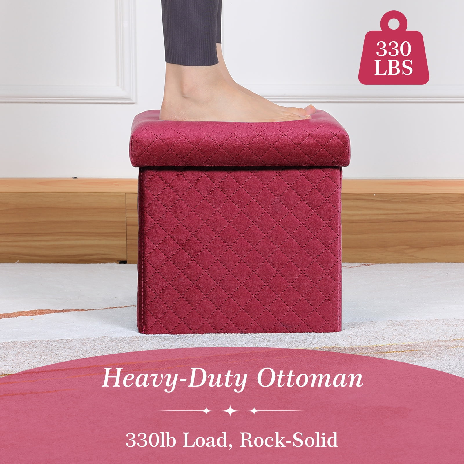 Folding Storage Ottoman Cube Velvet Tufted Space-Saving Toy Box Foot Rest Stool Seat for Home Bedroom, 11.8"