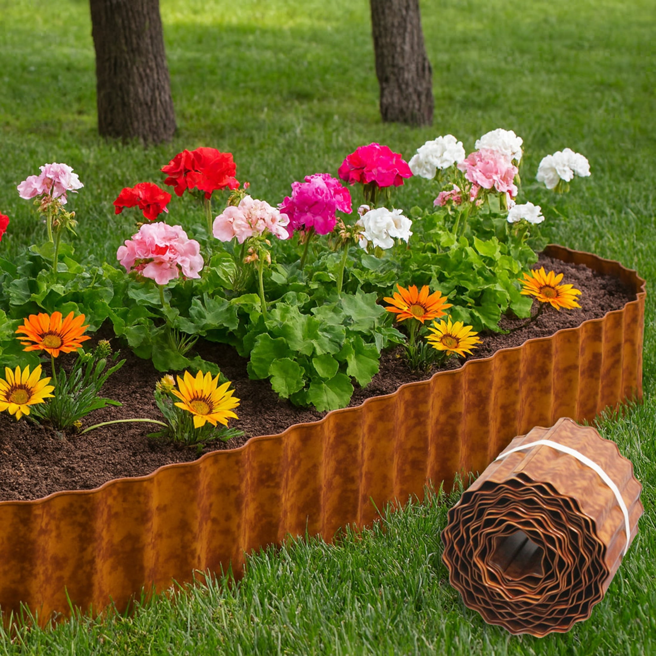 4W Galvanized Steel Garden Edging, 6" x 19.69' Corrugated Landscape Border, Flexible Lawn and Yard Edging Strip for Flower Beds and Tree Rings, Rust