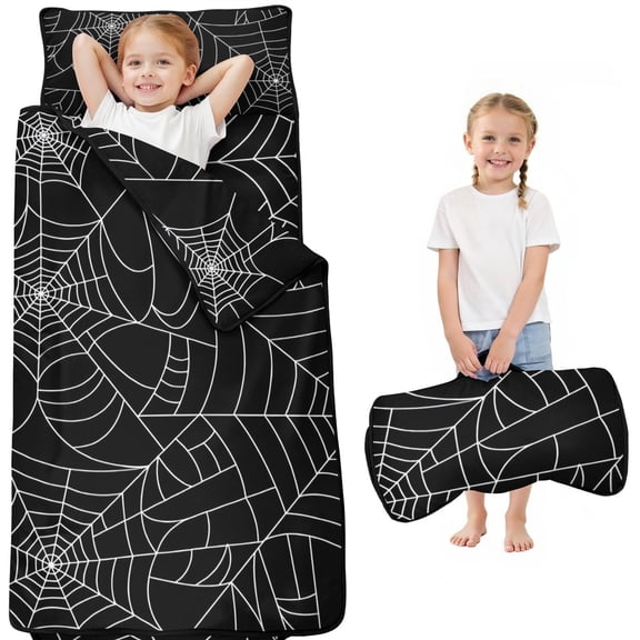 Halloween Spider Webs Toddler Nap Mats for Kids Preschool,50"x20" Sleeping Mat Bag or Kids,Toddler Sleeping Bag,Toddler Nap Mat or Daycare