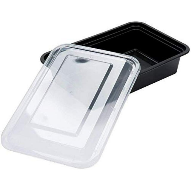 12oz Black Rectangluar Microwavable Container w/ Lids 150 units/pack