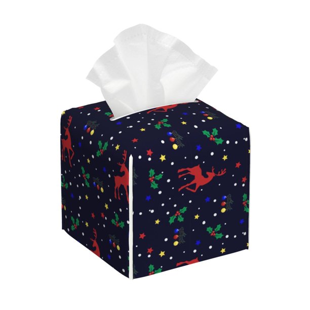 Fotbe Christmas Deer Porta Pañuelos Decorativo de Cuero, Caja Cuadrada Moderna para Pañuelos Faciales, Organizador y Dispensador 5x5x5''