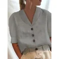 thumbnail image 1 of Camisa de lino y algodón para mujer, cárdigan de un solo pecho con solapa, blusa informal de media manga con burbujas, estilo Simple, Color sólido, nuevo, 1 of 4