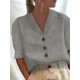 thumbnail image 3 of Camisa de lino y algodón para mujer, cárdigan de un solo pecho con solapa, blusa informal de media manga con burbujas, estilo Simple, Color sólido, nuevo, 3 of 5