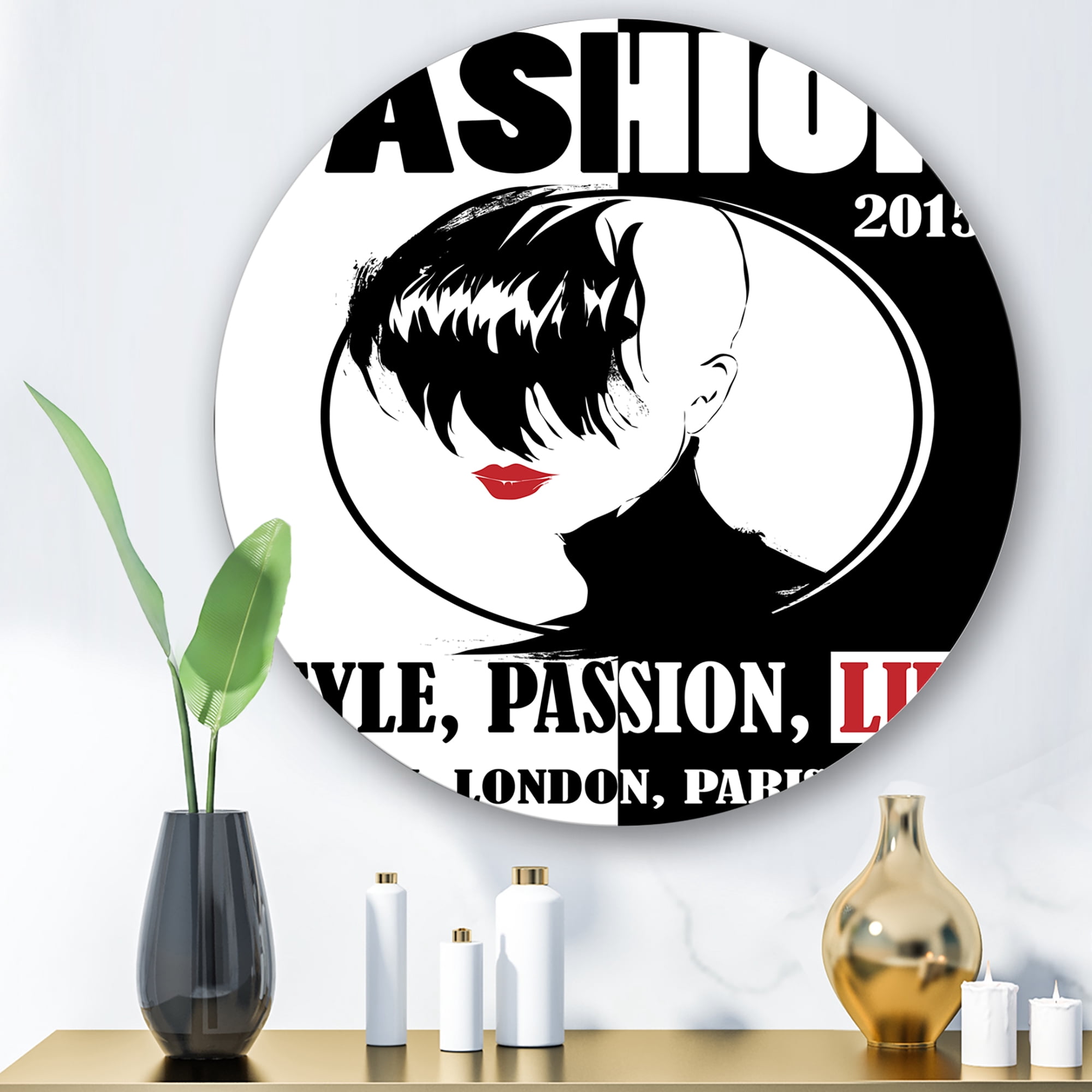 Designart 'Style Passion Life Fashion Woman III' Vintage Circle Metal Wall Art 23x23 - Disc of 23