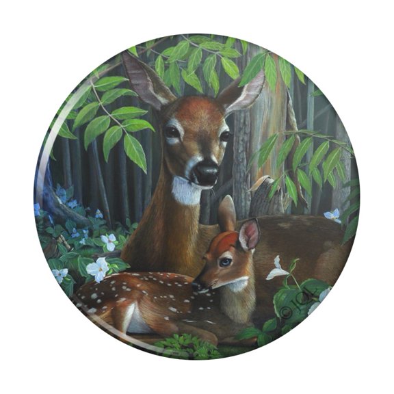 Doe Deer and Fawn Baby Pinback Button Pin