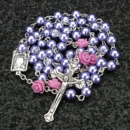 Moaere Crystal Beads Rosary Catholic Necklace Holy Soil Medal Cross Crucifix
