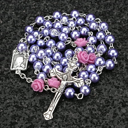 - Moaere Crystal Beads Rosary Catholic Necklace Holy Soil Medal Cross Crucifix