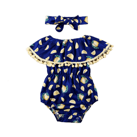 

TheFound Infant Baby Girls Boys Bodysuits Headband 2pcs Flowers Ruffles Tassel Jumpsuits Tops